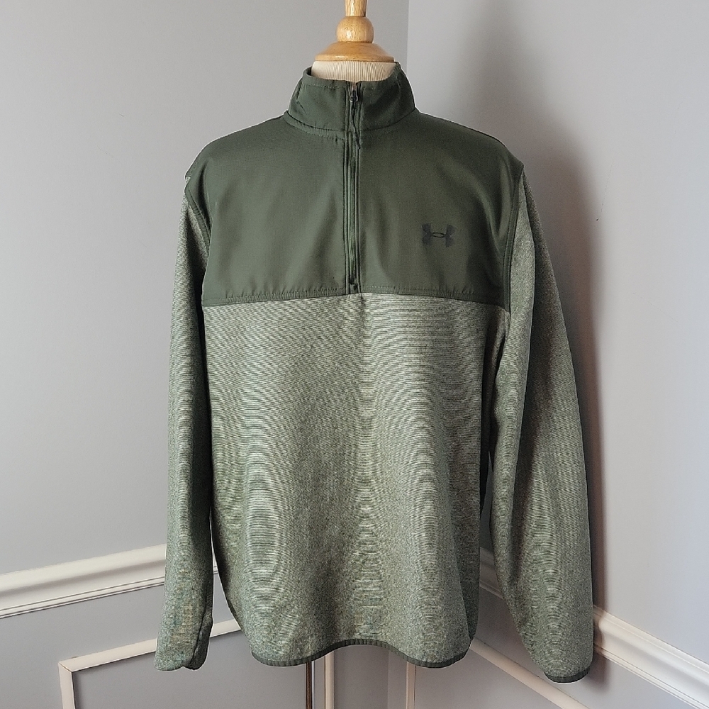 UNDER ARMOUR Cold Gear Loose Green 1/4 Zip Activewear Fleece Pull Over Jacket XL